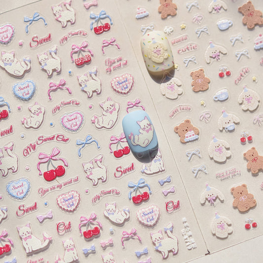 Hello Claws | Kitty And Bear Nail Deco Sticker