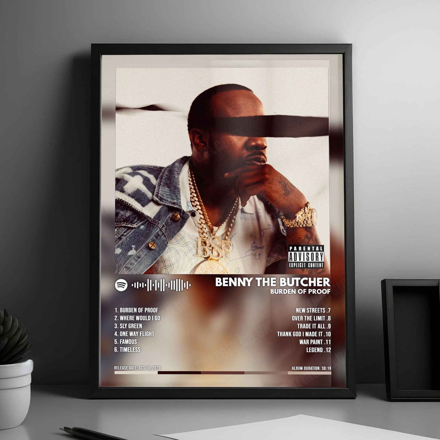 Benny The Butcher "Burden of Proof" Album Cover Poster - with Complete Tracklist