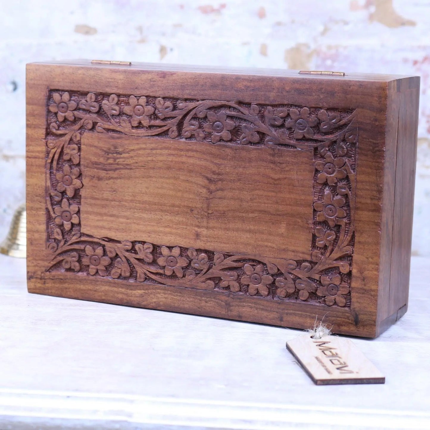Betwa 20cm Wooden Trinket Box Floral Design Secret Lock