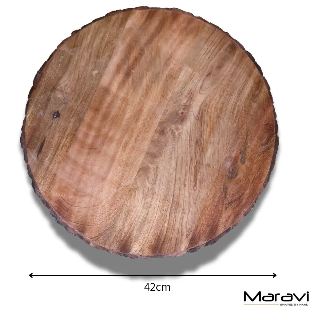 Bhimra Round Wooden Chopping Board Bark Edge 42cm