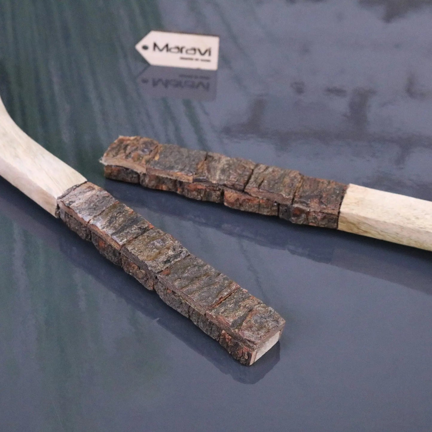 Bhimra Wooden Salad Servers Bark Handle