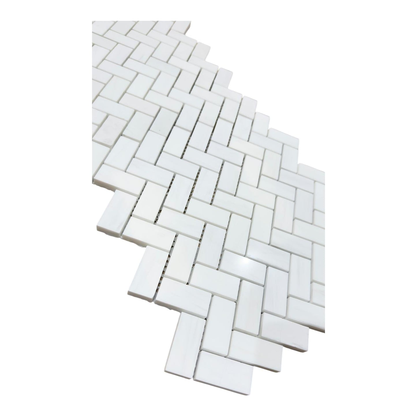 Bianco Thassos Polished Herringbone Marble Mosaic Tile – 25 × 50 × 10 mm