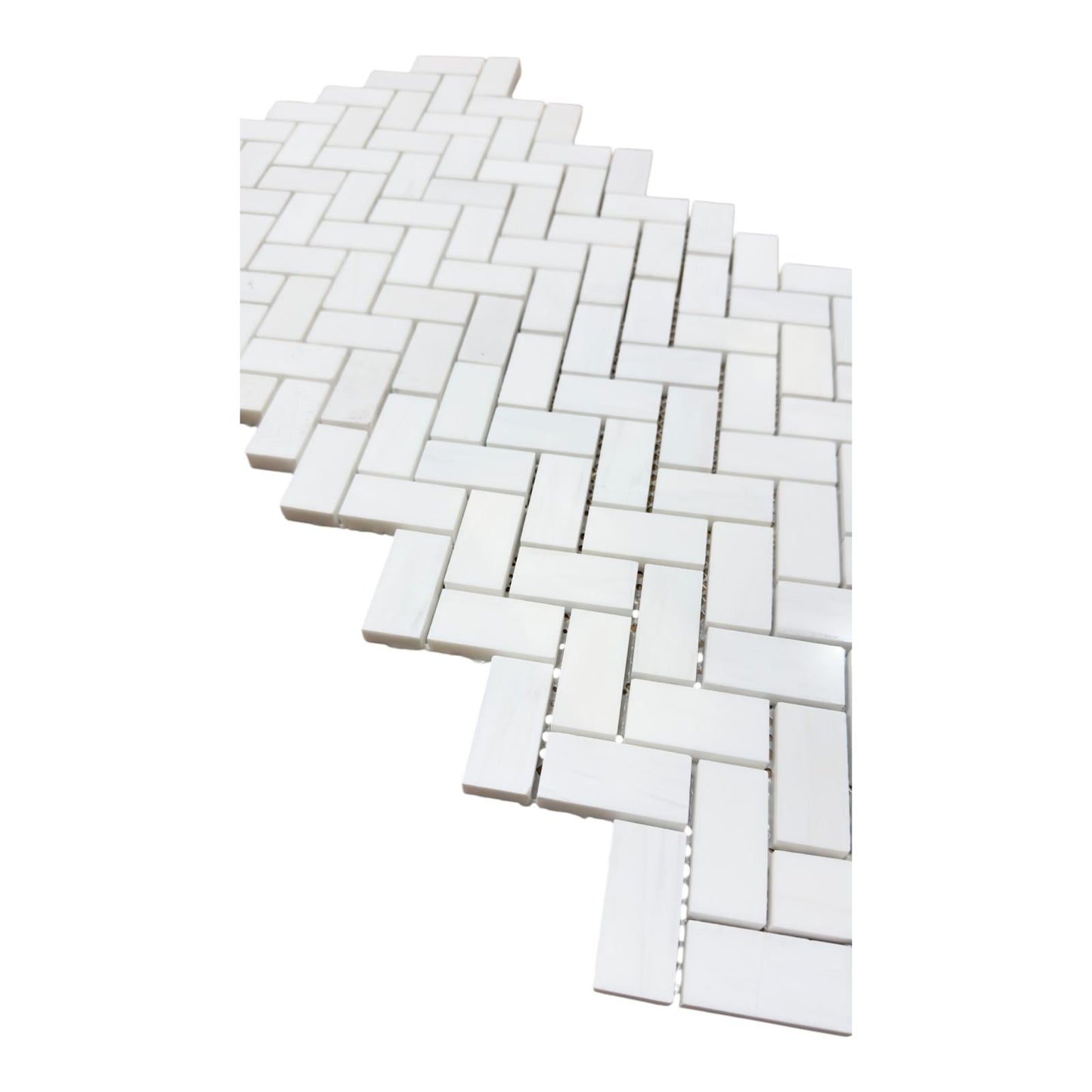 Bianco Thassos Polished Herringbone Marble Mosaic Tile – 25 × 50 × 10 mm