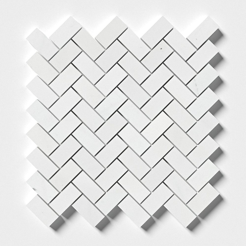 Bianco Thassos Polished Herringbone Marble Mosaic Tile – 25 × 50 × 10 mm