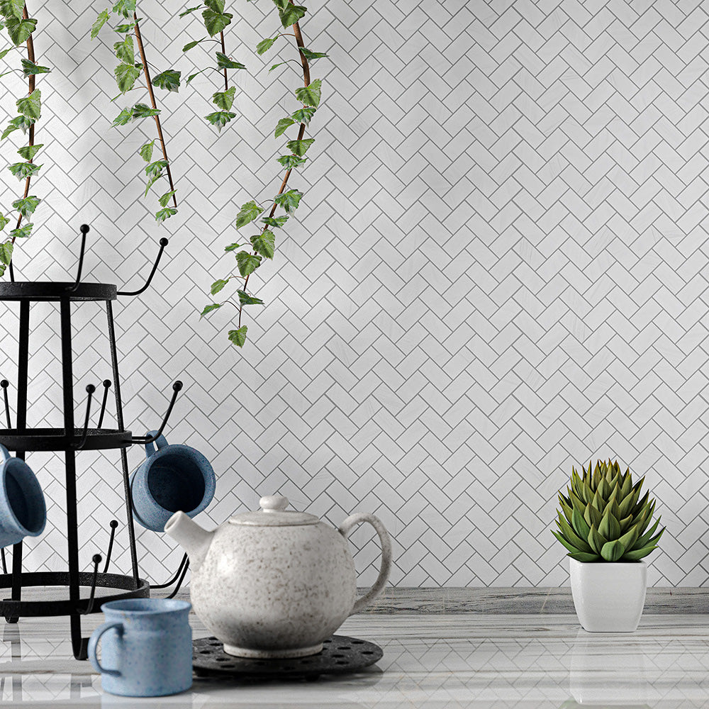 Bianco Thassos Polished Herringbone Marble Mosaic Tile – 25 × 50 × 10 mm