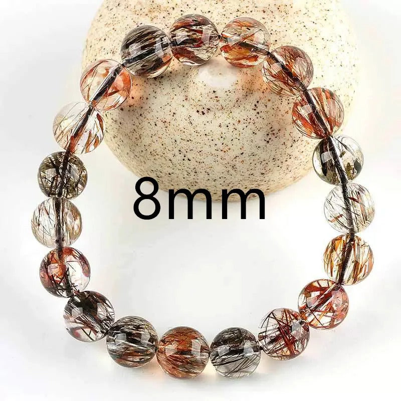 Natural Black Gold Rutilated Quartz Gemstone Bracelet, Size 7-14mm