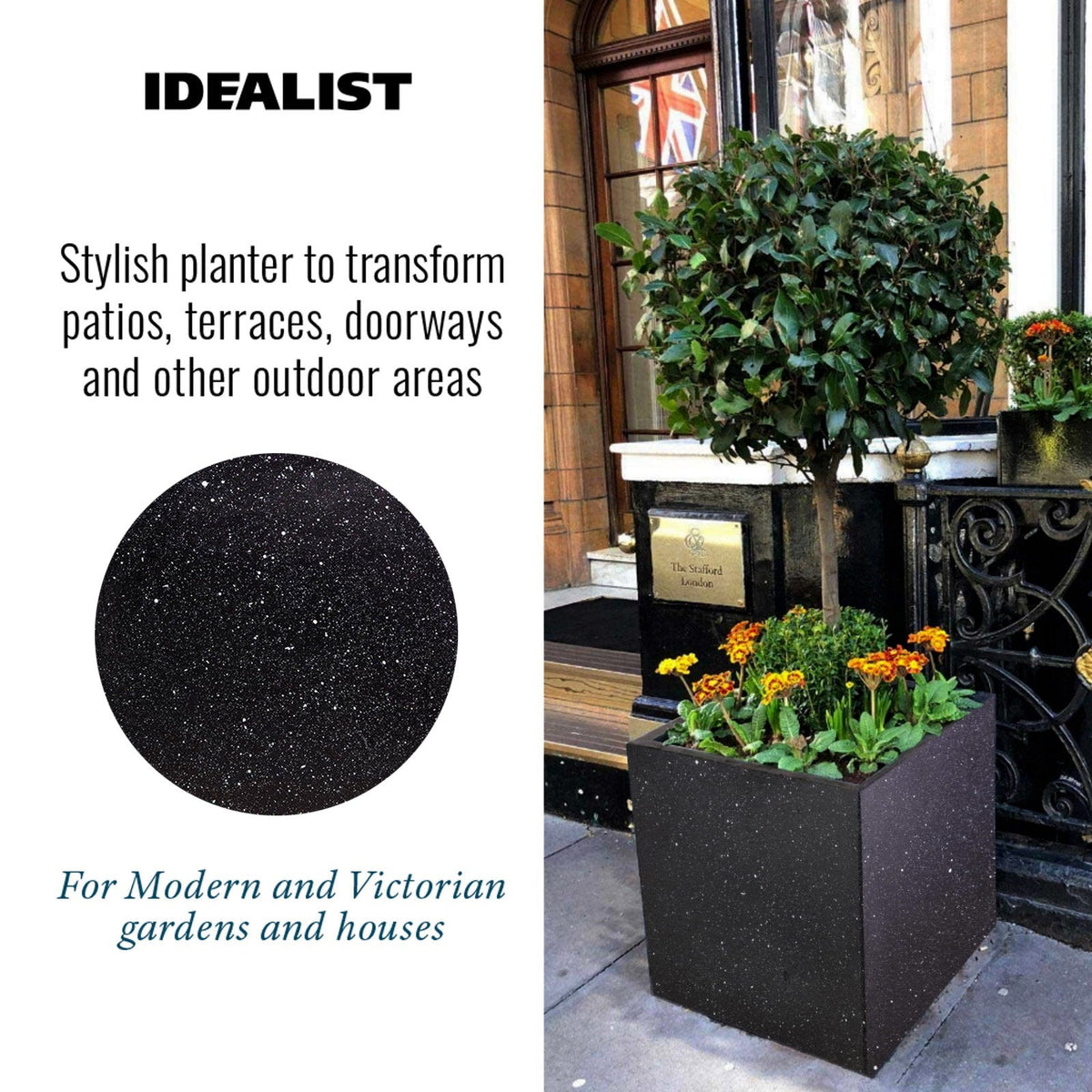 IDEALIST Lite Contemporary Flower Box Square Garden Planter, Light Concrete Outdoor Large Plant Pot H50 L50 W50 cm, 126L