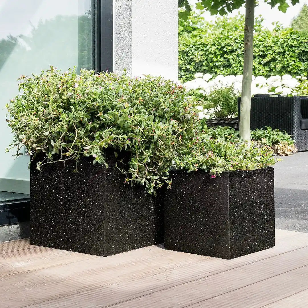 IDEALIST Lite Contemporary Flower Box Square Garden Planter, Light Concrete Outdoor Large Plant Pot H50 L50 W50 cm, 126L