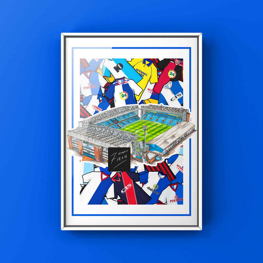 Blackburn Kit Collage Retro Shirts & Stadium Football Print