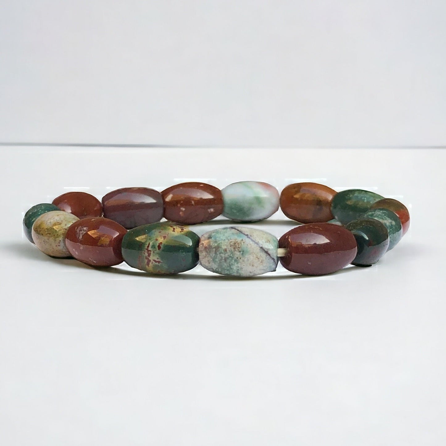 Plasma Chalcedony aka Natural BloodStone Strech Bracelet
