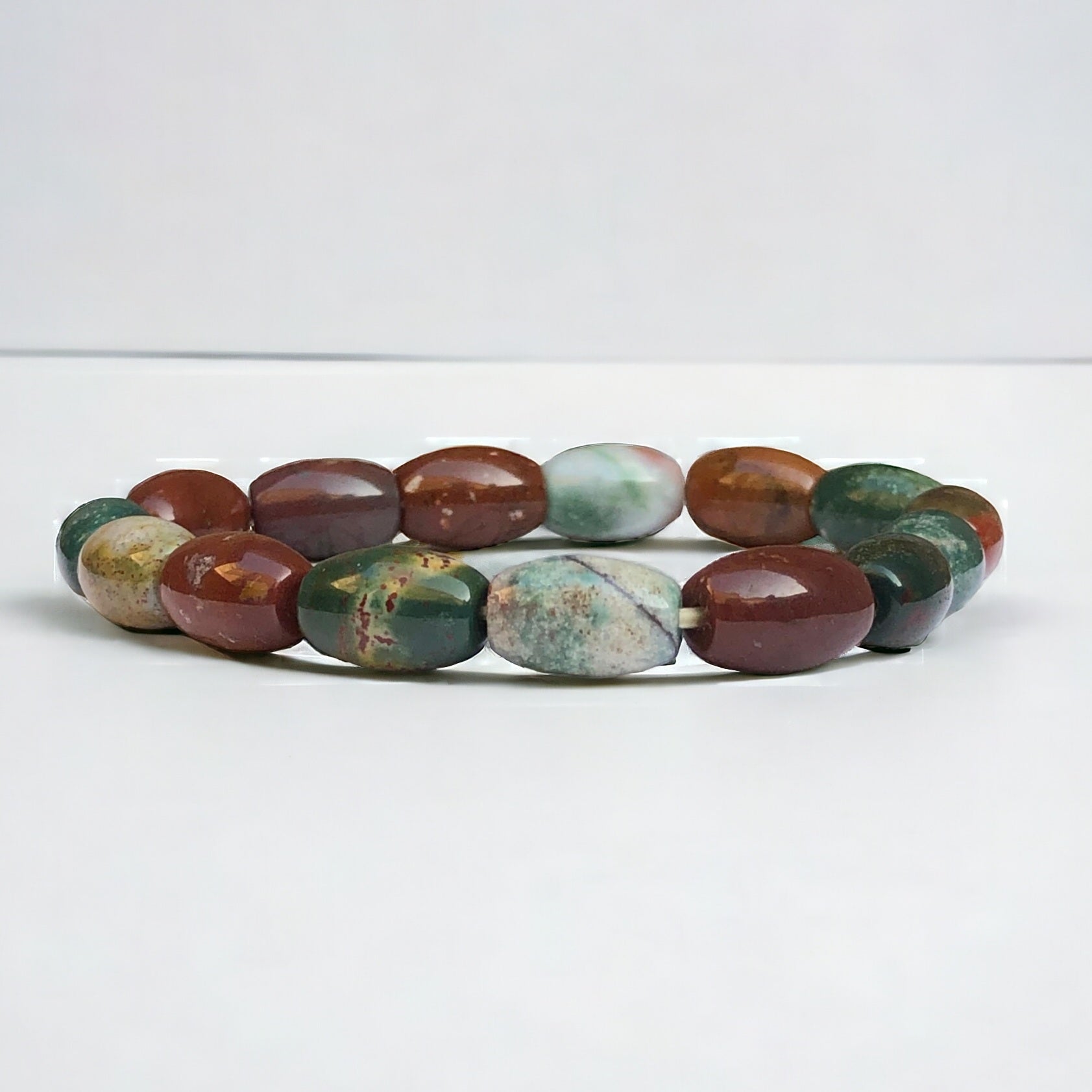Plasma Chalcedony aka Natural BloodStone Strech Bracelet