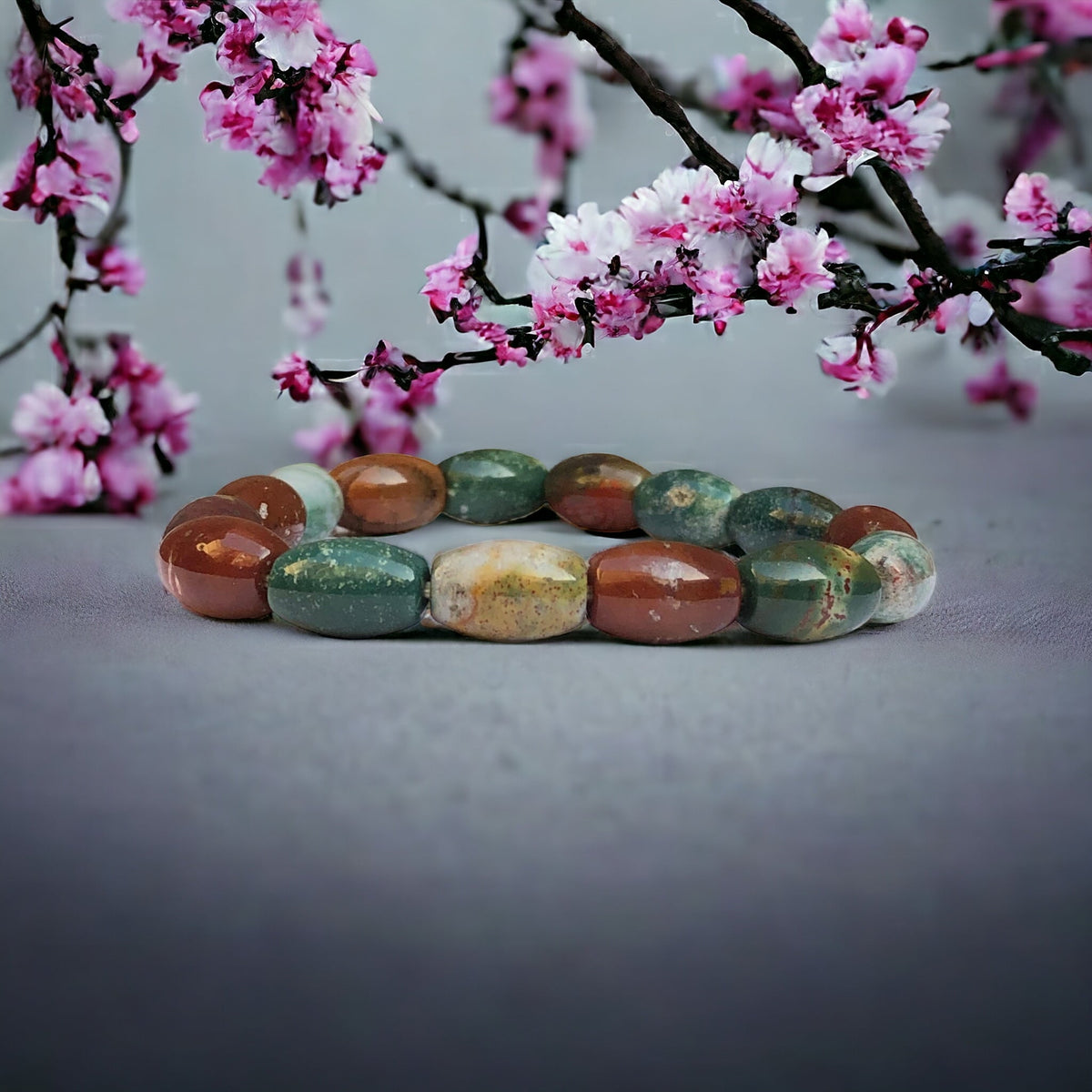 Plasma Chalcedony aka Natural BloodStone Strech Bracelet