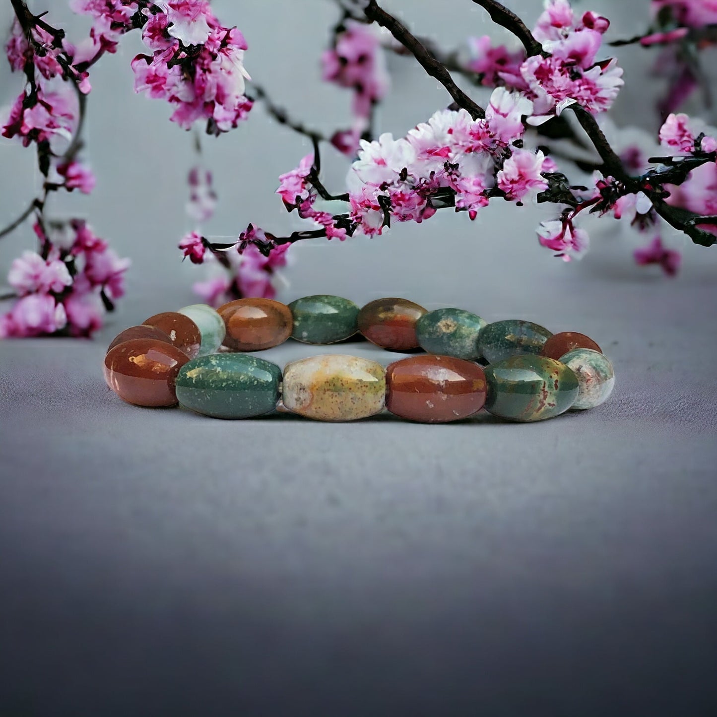 Plasma Chalcedony aka Natural BloodStone Strech Bracelet