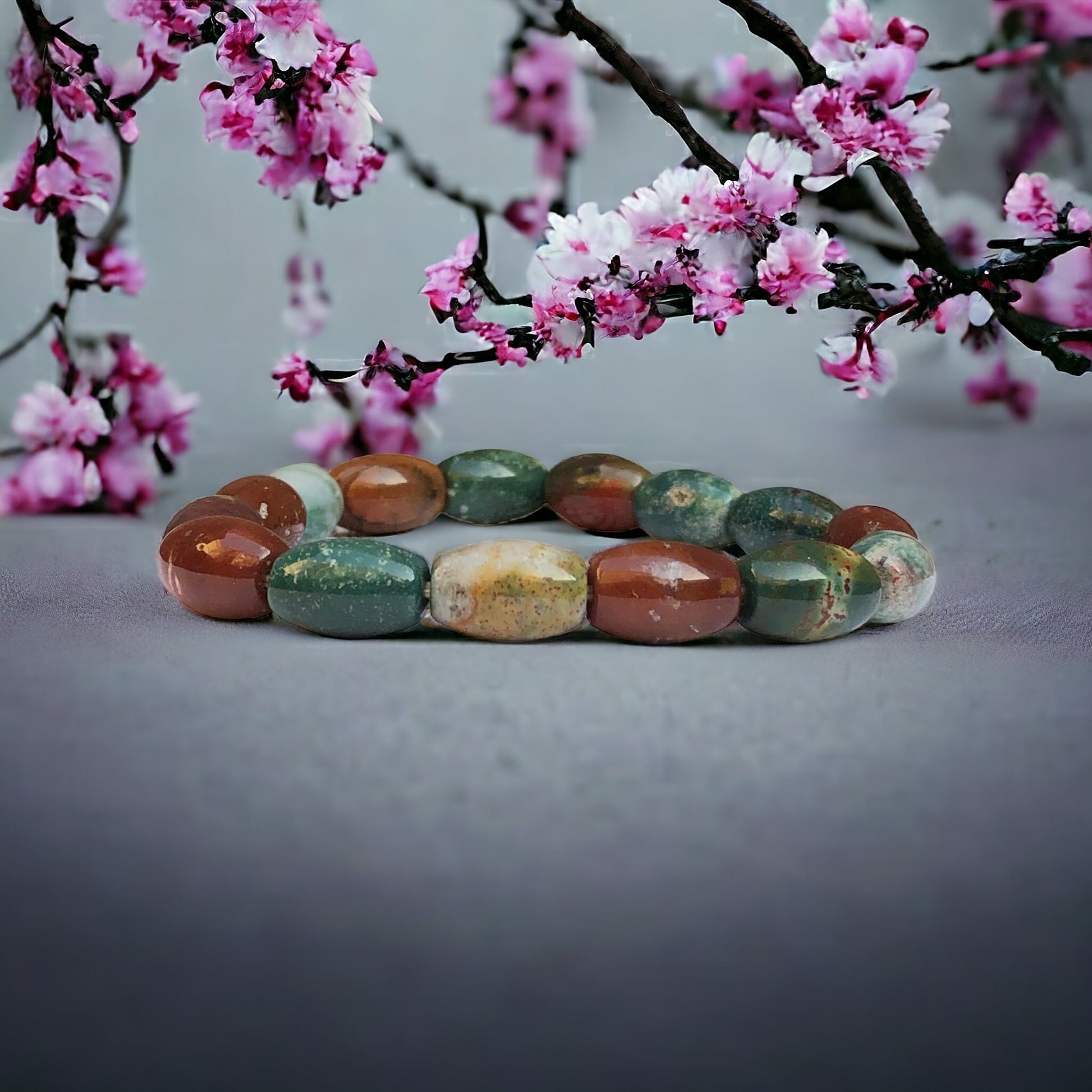 Plasma Chalcedony aka Natural BloodStone Strech Bracelet