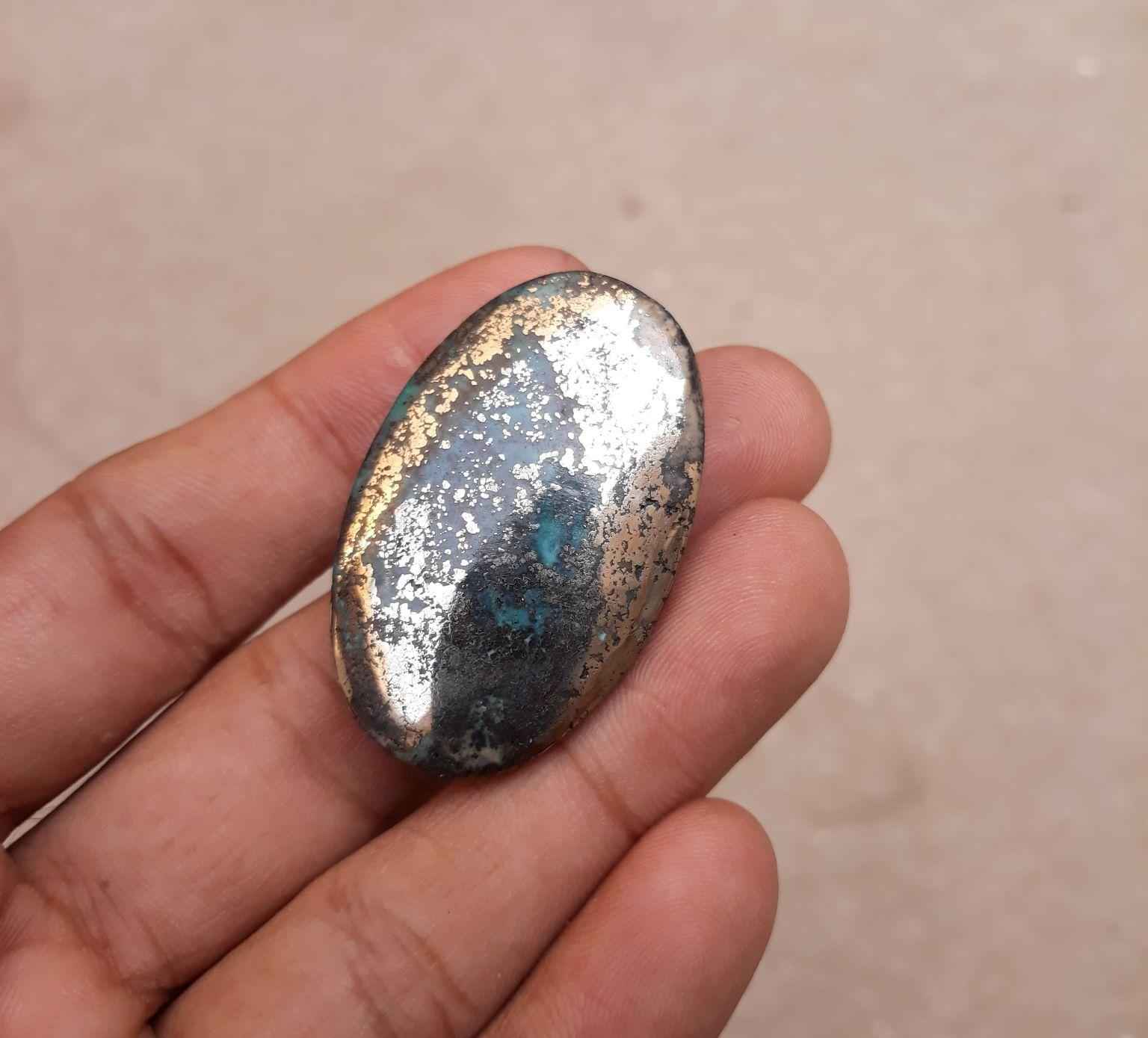 Natural Turquoise with Pyrite - Blue Matrix Turquoise - Shajri Feroza-110 Ct-42x27mm