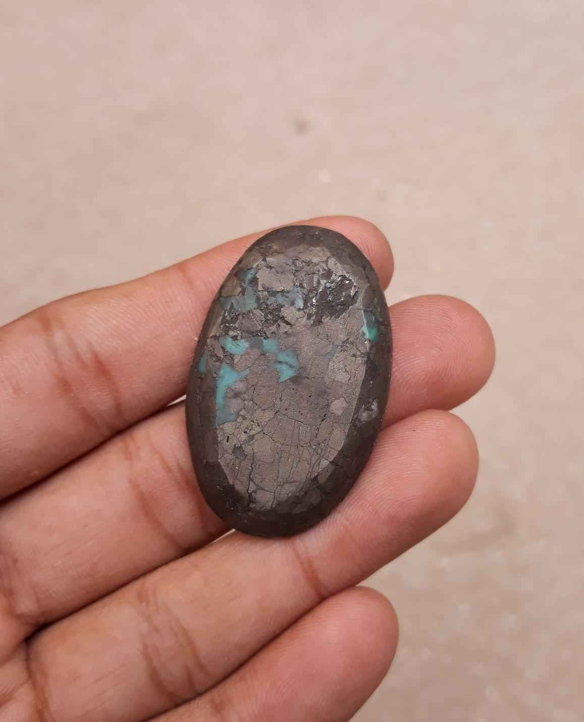 Natural Turquoise with Pyrite - Blue Matrix Turquoise - Shajri Feroza-110 Ct-42x27mm