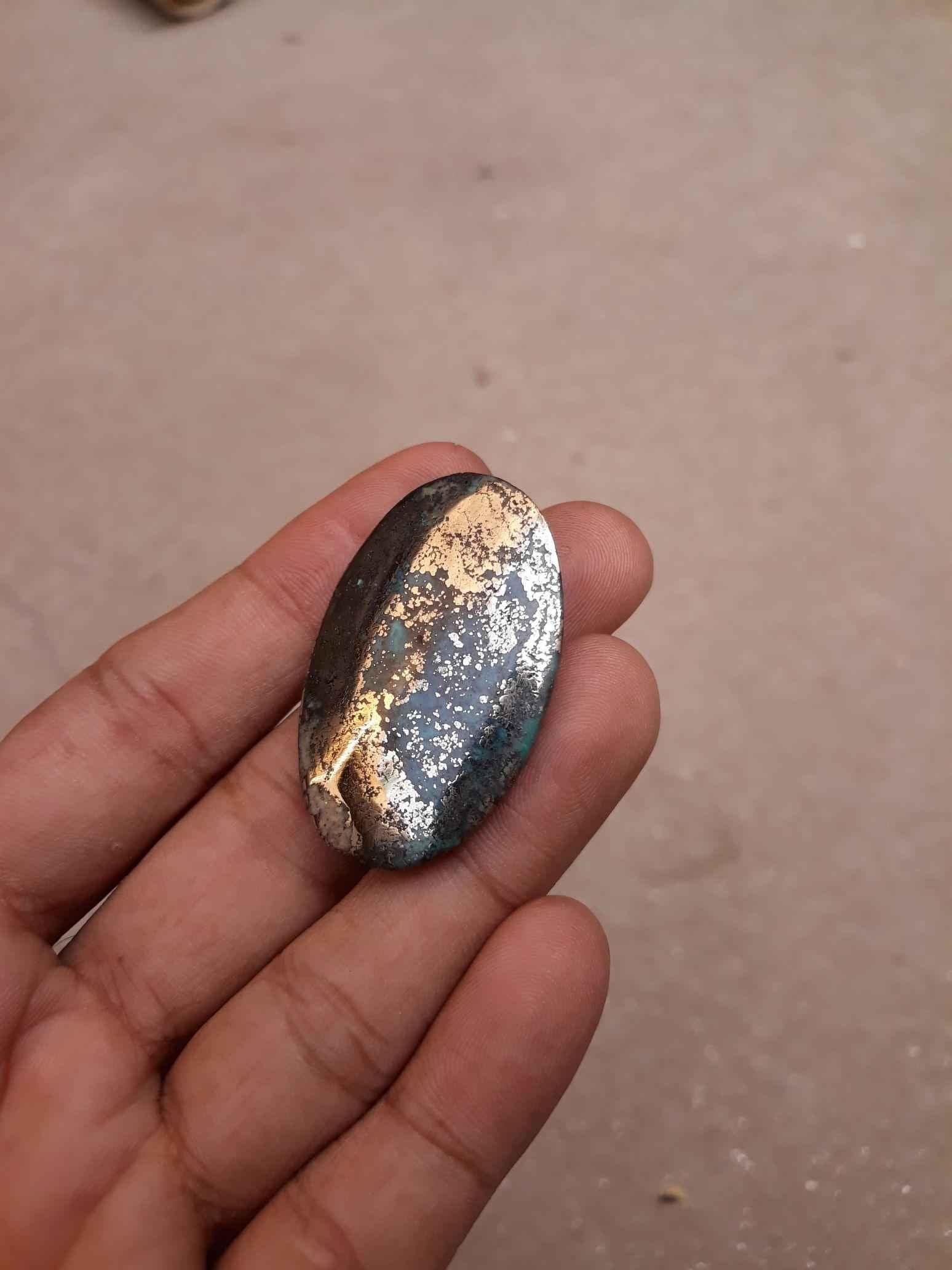 Natural Turquoise with Pyrite - Blue Matrix Turquoise - Shajri Feroza-110 Ct-42x27mm