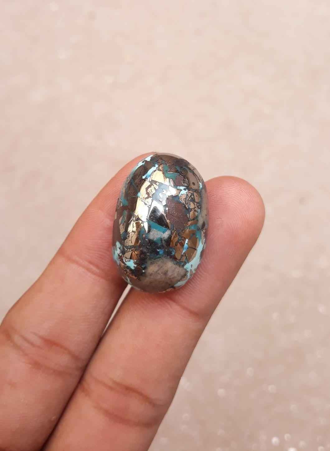 Natural Turquoise with Pyrite – Blue Matrix Turquoise -Shajri Feroza-62.3 Ct-27x18mm
