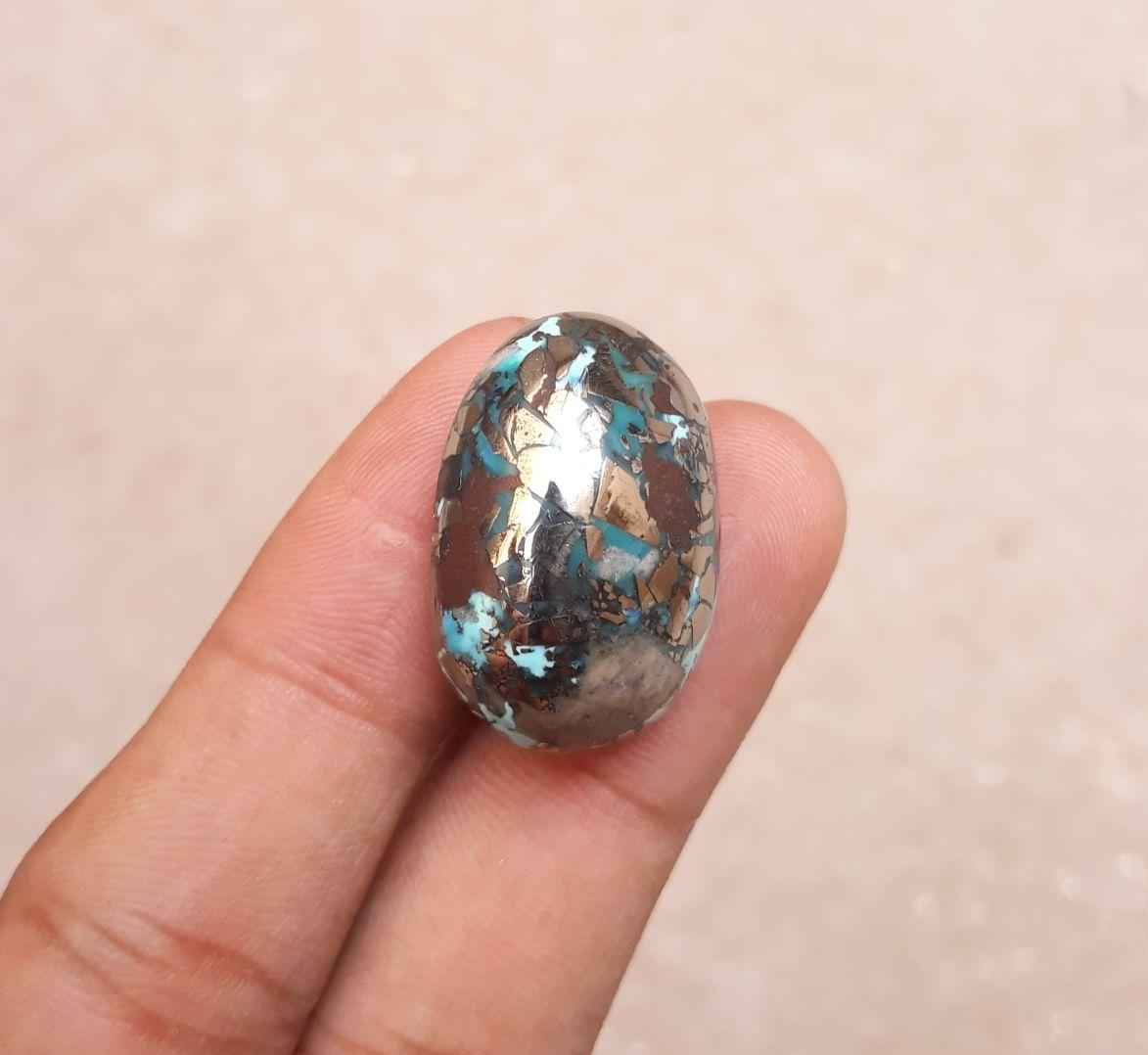 Natural Turquoise with Pyrite – Blue Matrix Turquoise -Shajri Feroza-62.3 Ct-27x18mm