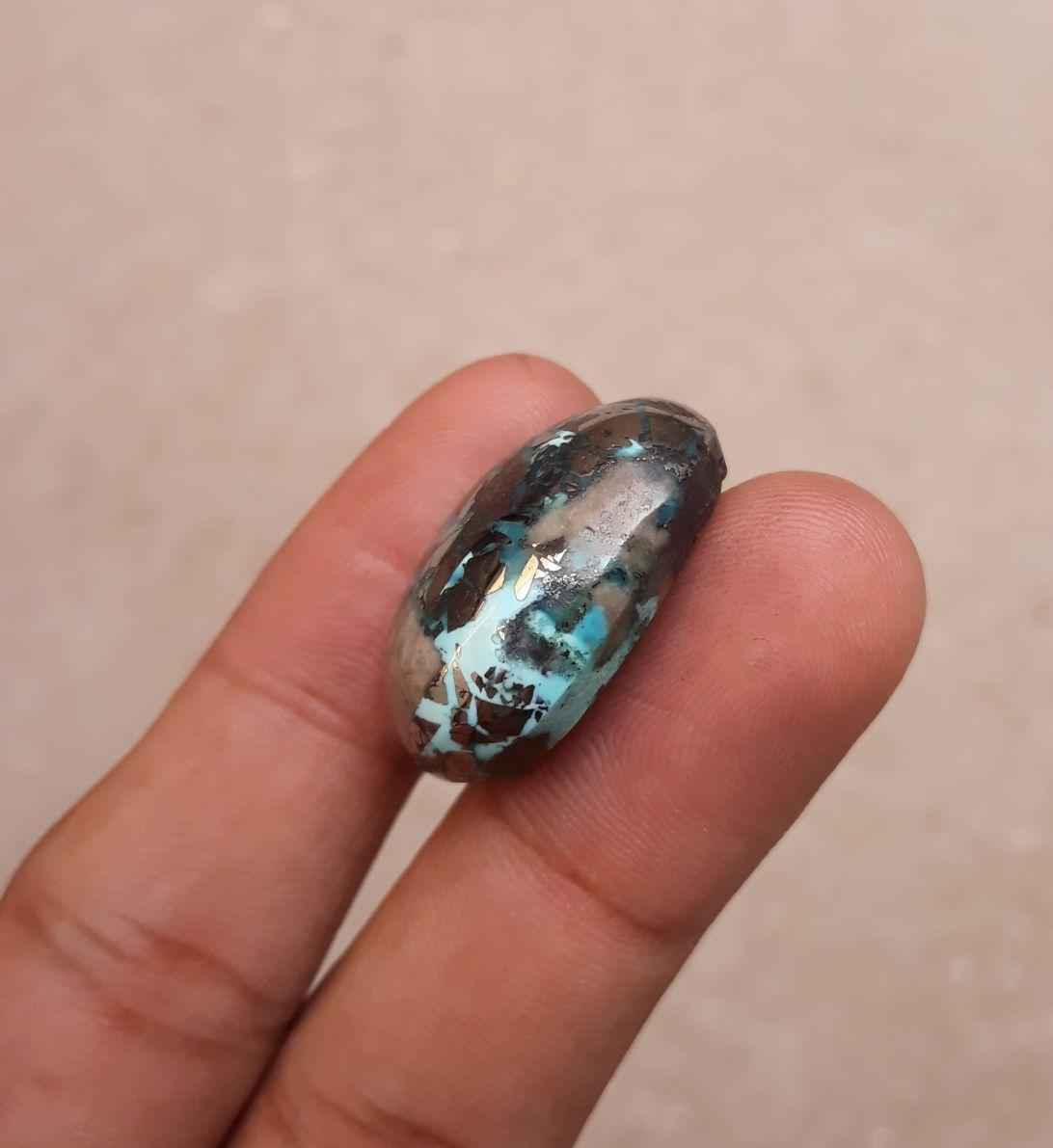Natural Turquoise with Pyrite – Blue Matrix Turquoise -Shajri Feroza-62.3 Ct-27x18mm