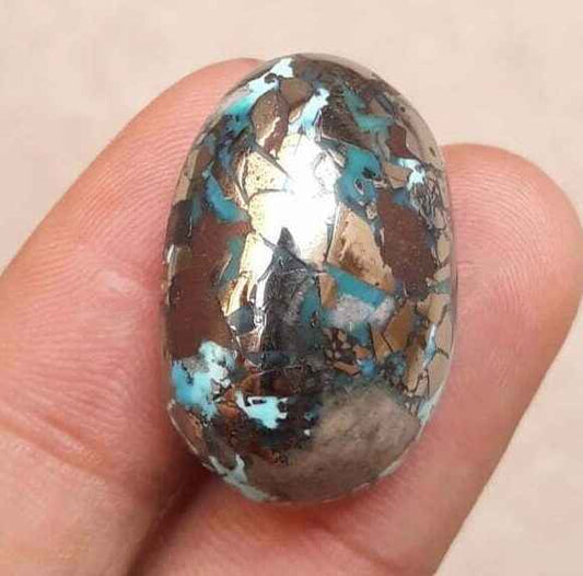 Natural Turquoise with Pyrite – Blue Matrix Turquoise -Shajri Feroza-62.3 Ct-27x18mm