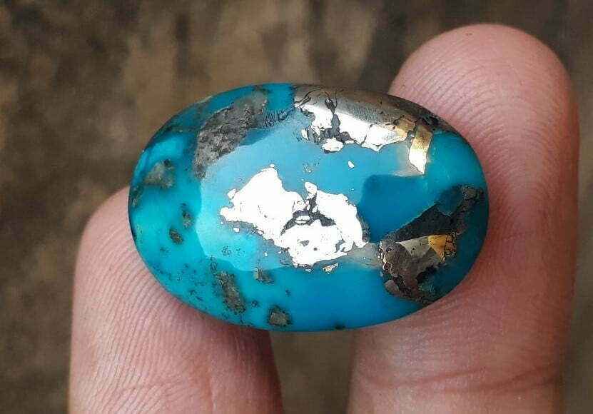 Natural Turquoise with Pyrite - Blue Matrix Turquoise - Shajri Feroza- 40-Ct-26x18mm