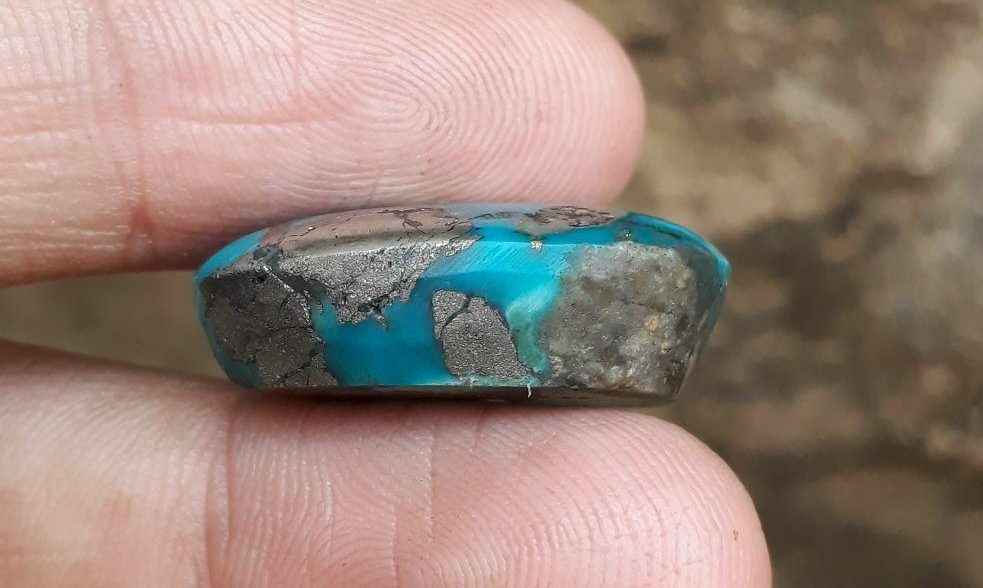 Natural Turquoise with Pyrite - Blue Matrix Turquoise - Shajri Feroza- 40-Ct-26x18mm
