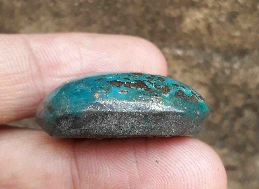 65.5ct Natural Certified Turquoise with Pyrite - Blue Matrix Turquoise - Shajri Feroza - 31x22mm