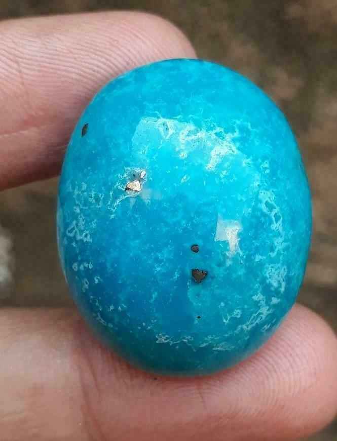 62ct Natural Turquoise with Pyrite - Big Size Blue Matrix Turquoise - Shajri Feroza - 31x24mm