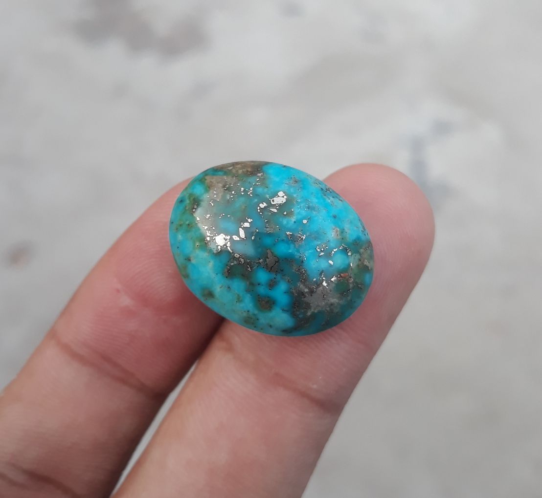 Natural Certified Turquoise with Pyrite - Blue / Green Matrix Turquoise - Shajri Feroza-24Ct-23x18mm