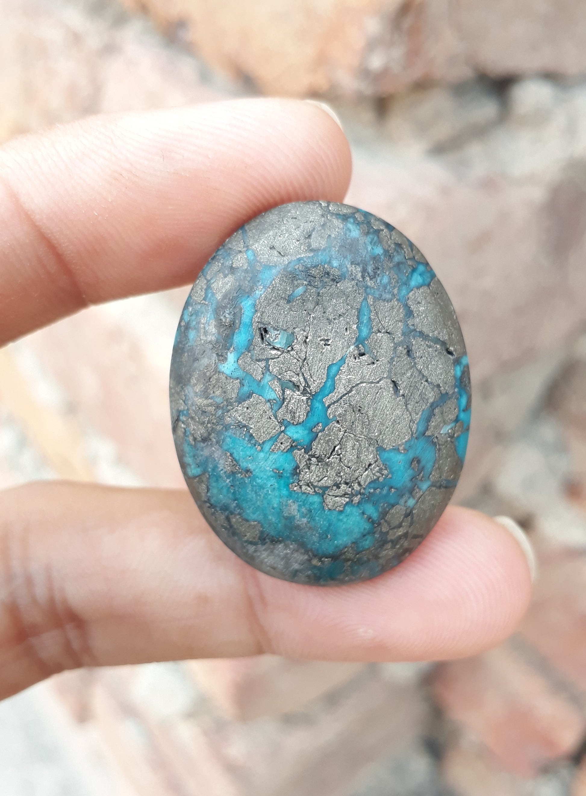 Natural Turquoise with Pyrite - Blue Matrix Turquoise - Shajri Feroza-117Ct