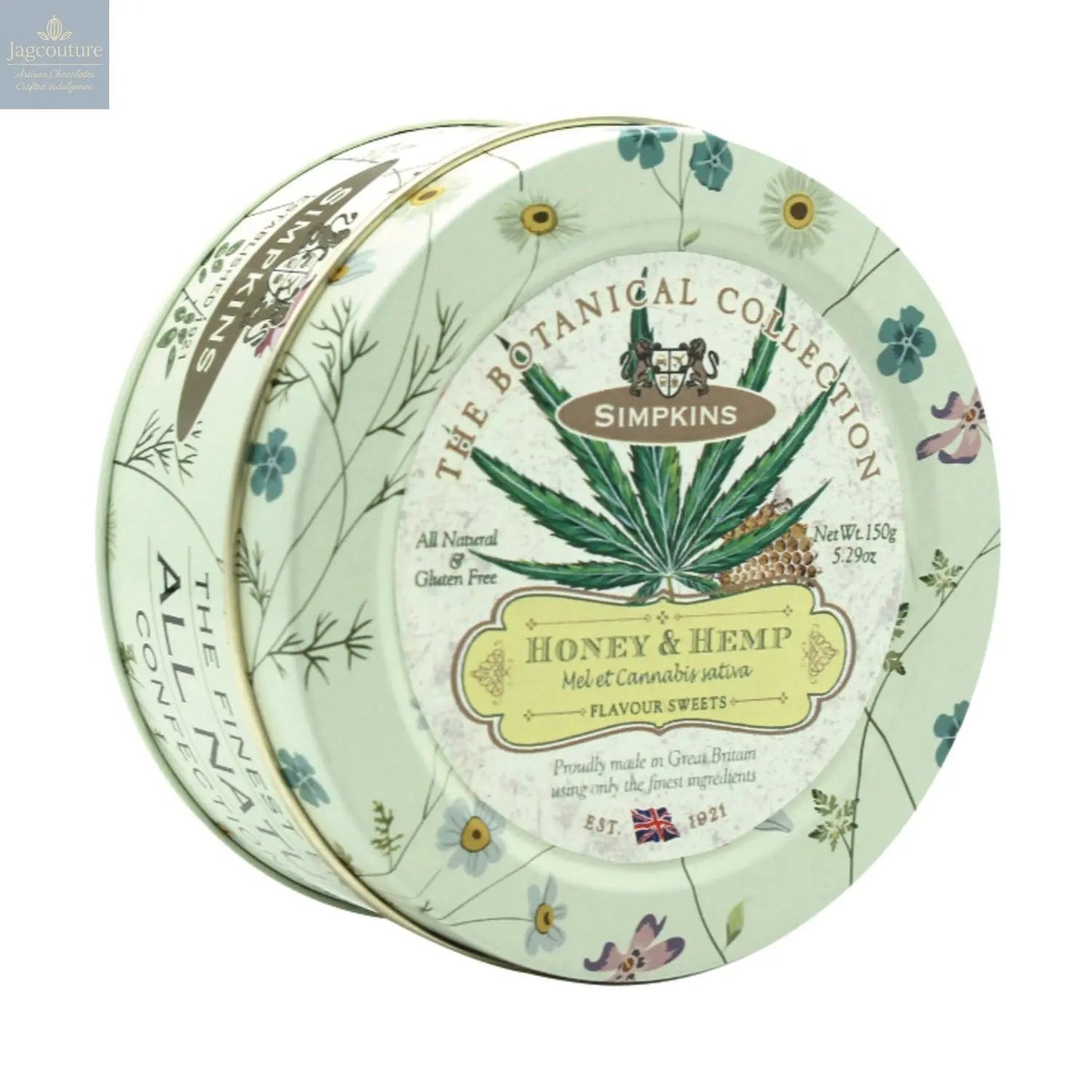 Botanical tin of honey & hemp flavour travel sweets