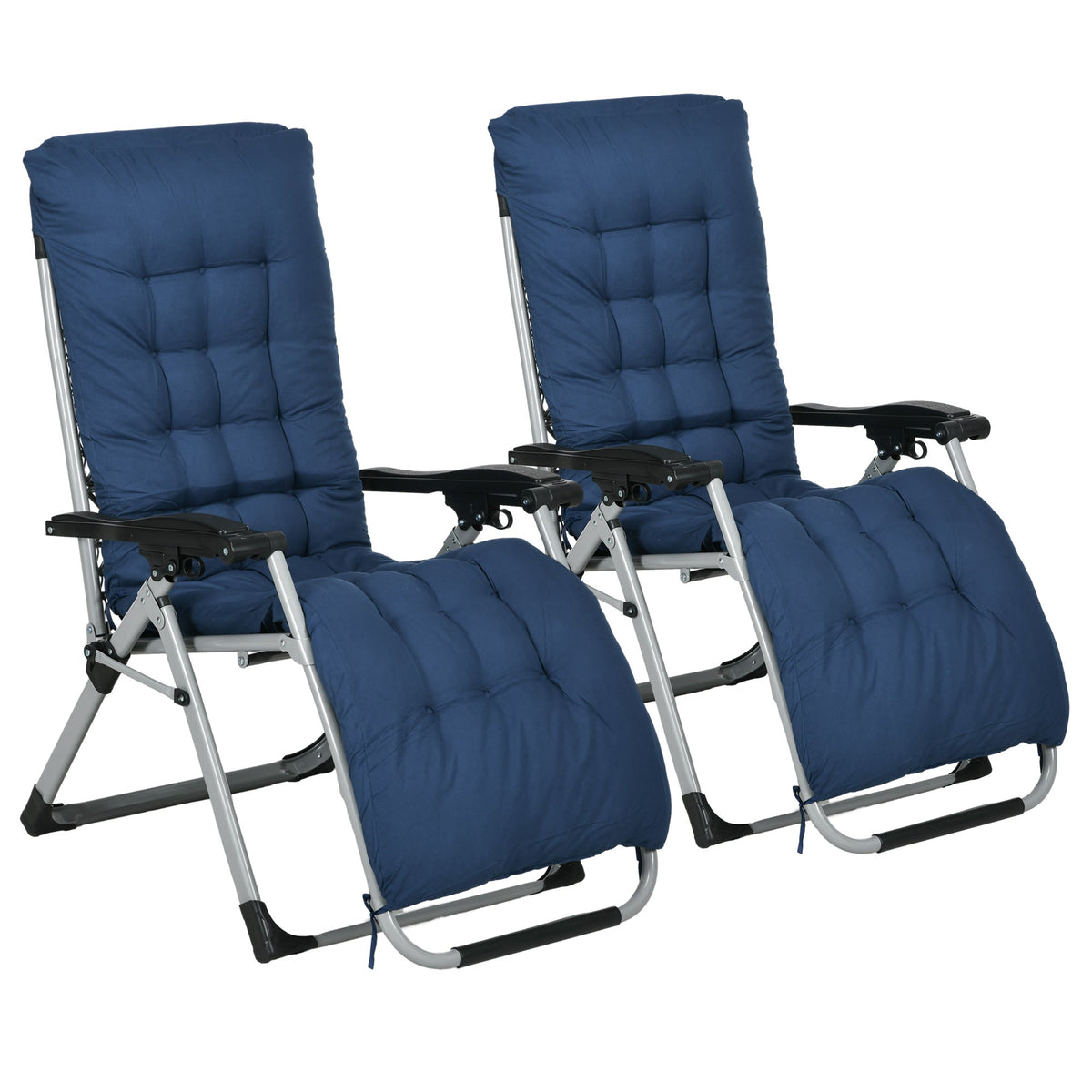 Outsunny 2 PCS Reclining Zero Gravity Chair Folding Lounger Cushion Blue