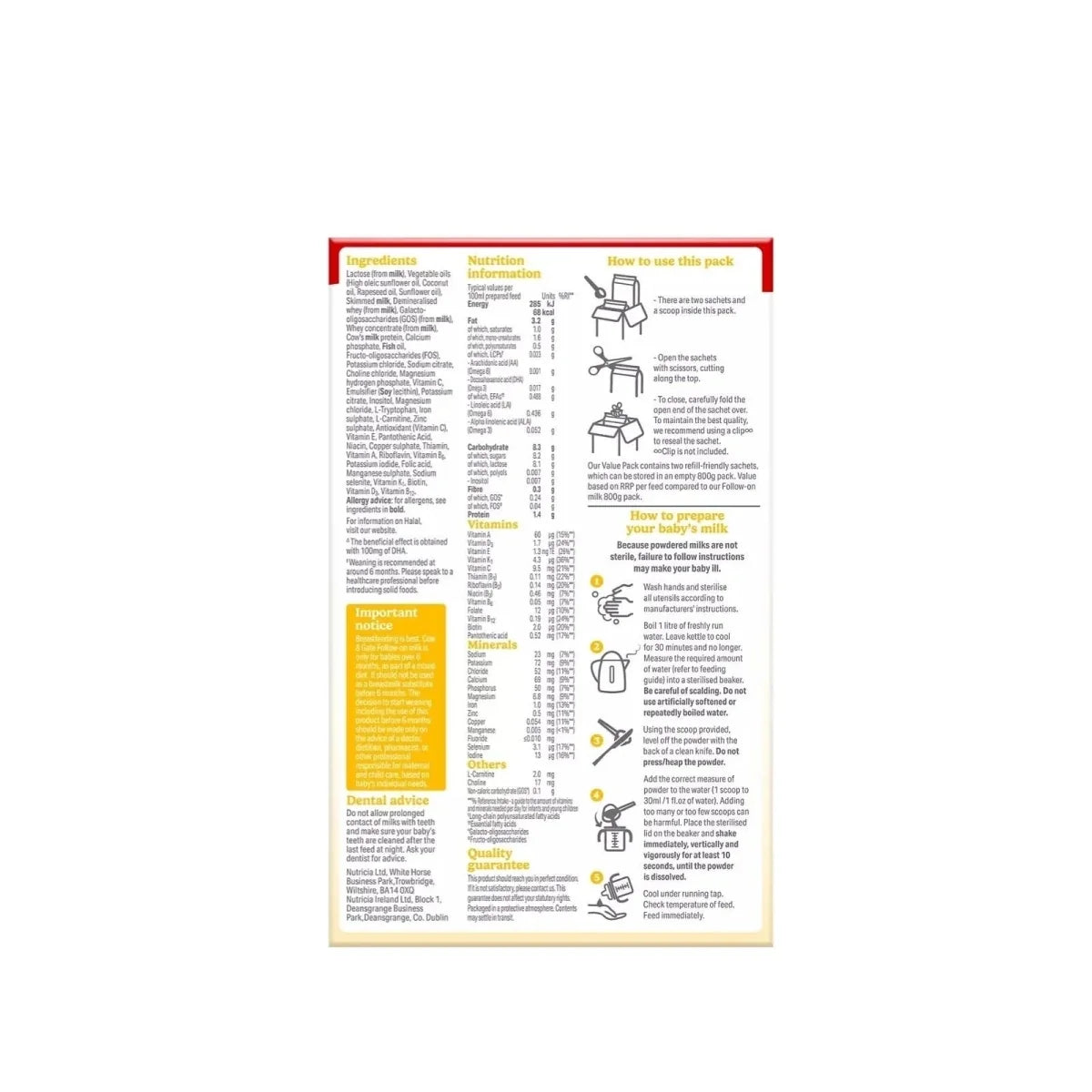 Cow & Gate 2 Follow On Milk Formula 6-12 months 1.2kg (2x600g)