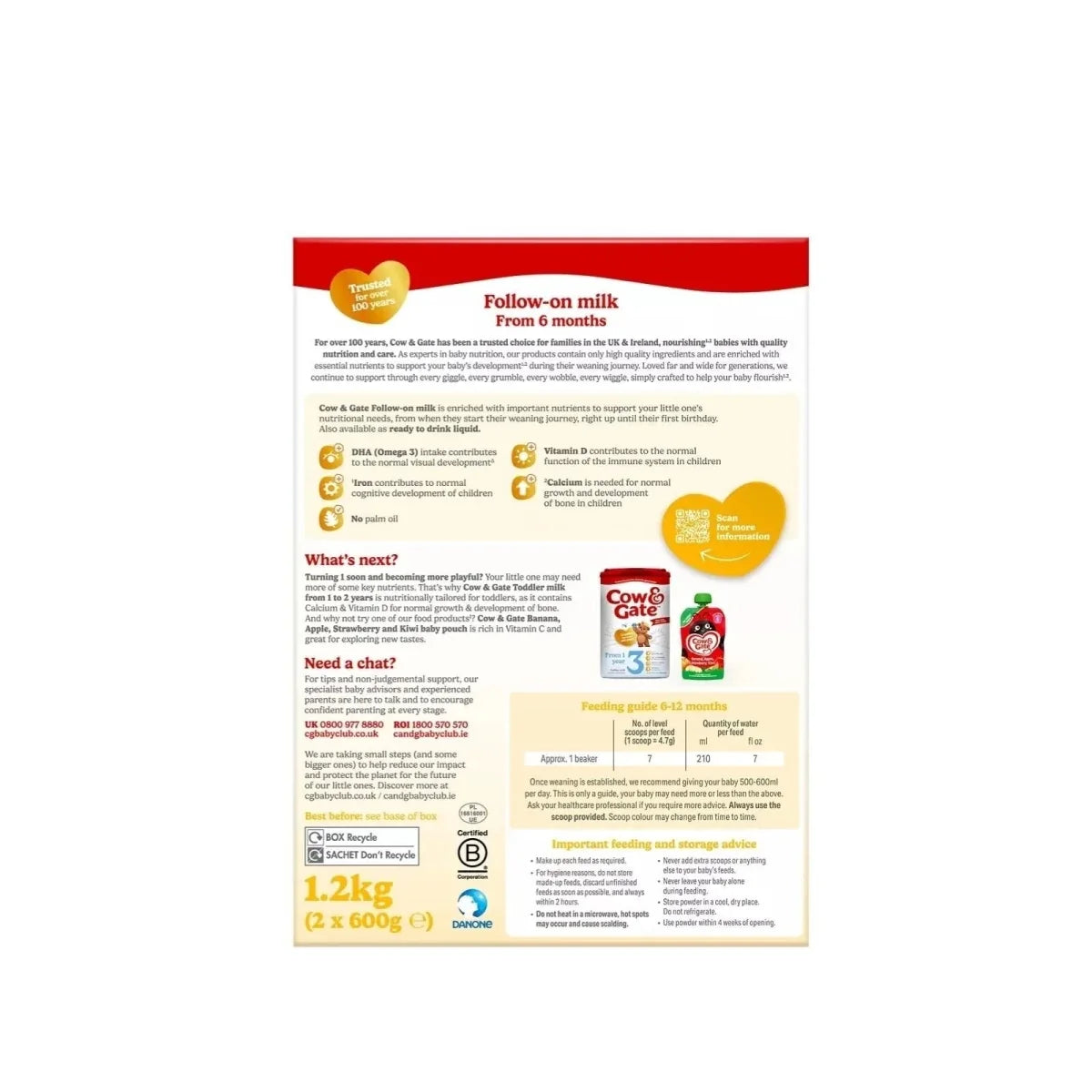 Cow & Gate 2 Follow On Milk Formula 6-12 months 1.2kg (2x600g)