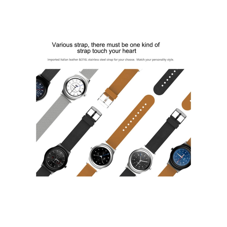 SMA-Round 1.28 inch Color Touch Screen Bluetooth Smart Watch, Waterproof, Support Voice Control / Heart Rate Monitor / Sleep Monitor / Bluetooth Camera, Compatible with Android and iOS System, SMA-Round/Orange Leather Strap, SMA-Round/Silver Leather St...
