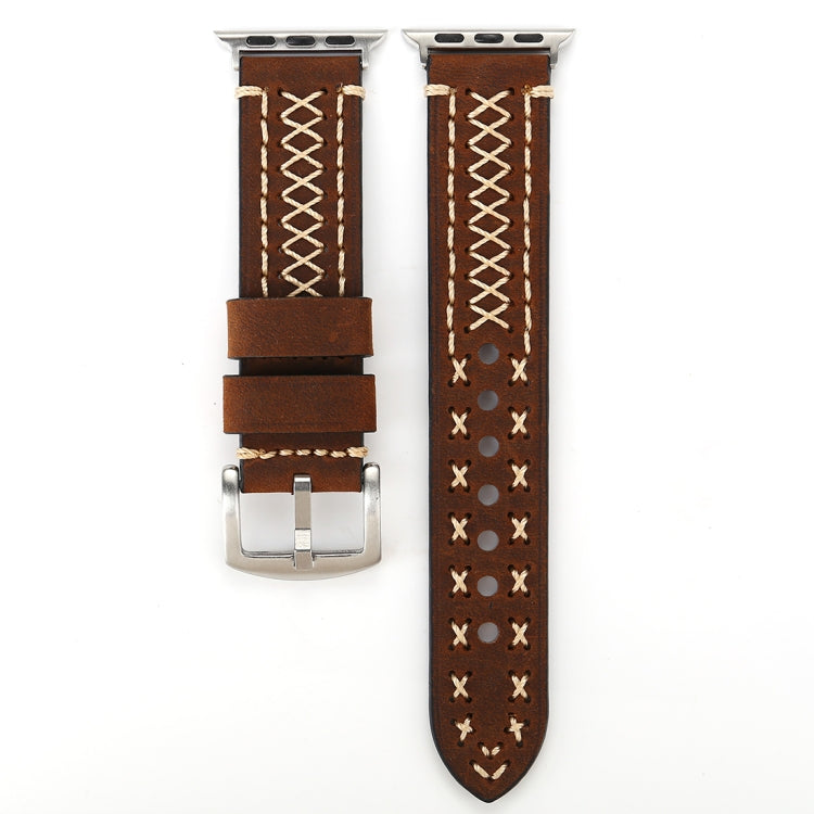 For Apple Watch Series 10 42mm / 9&8&7 41mm / SE 3&SE 2&6&SE&5&4 40mm / 3&2&1 38mm Manual Line Pattern Genuine Leather Wrist Watch Band, For 38mm
