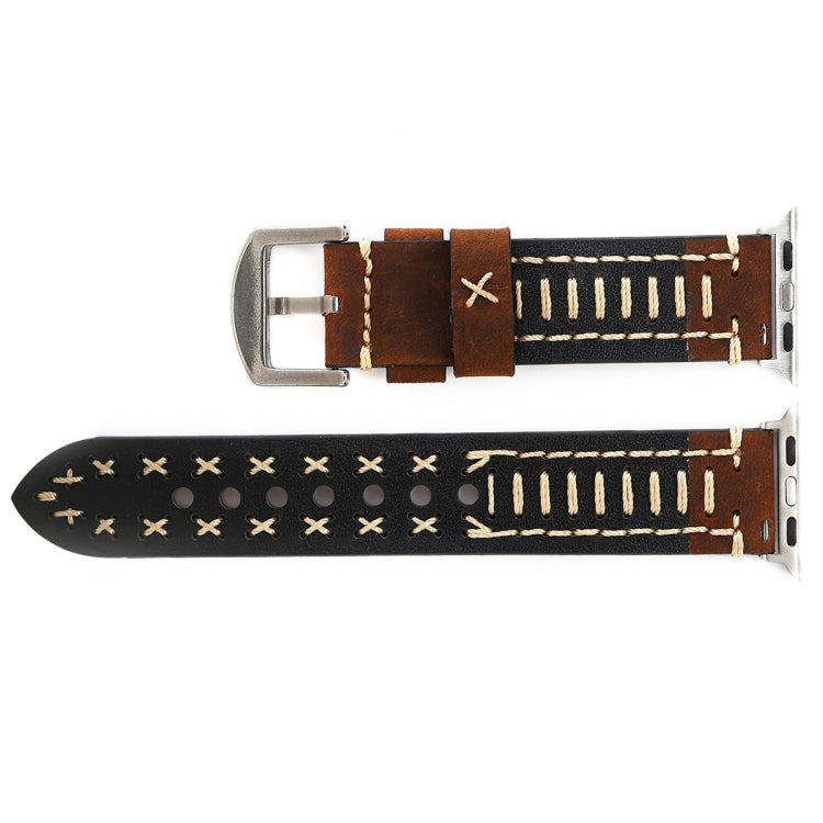 For Apple Watch Series 10 42mm / 9&8&7 41mm / SE 3&SE 2&6&SE&5&4 40mm / 3&2&1 38mm Manual Line Pattern Genuine Leather Wrist Watch Band, For 38mm