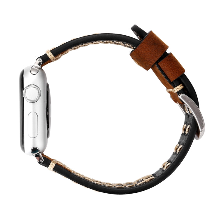 For Apple Watch Series 10 42mm / 9&8&7 41mm / SE 3&SE 2&6&SE&5&4 40mm / 3&2&1 38mm Manual Line Pattern Genuine Leather Wrist Watch Band, For 38mm