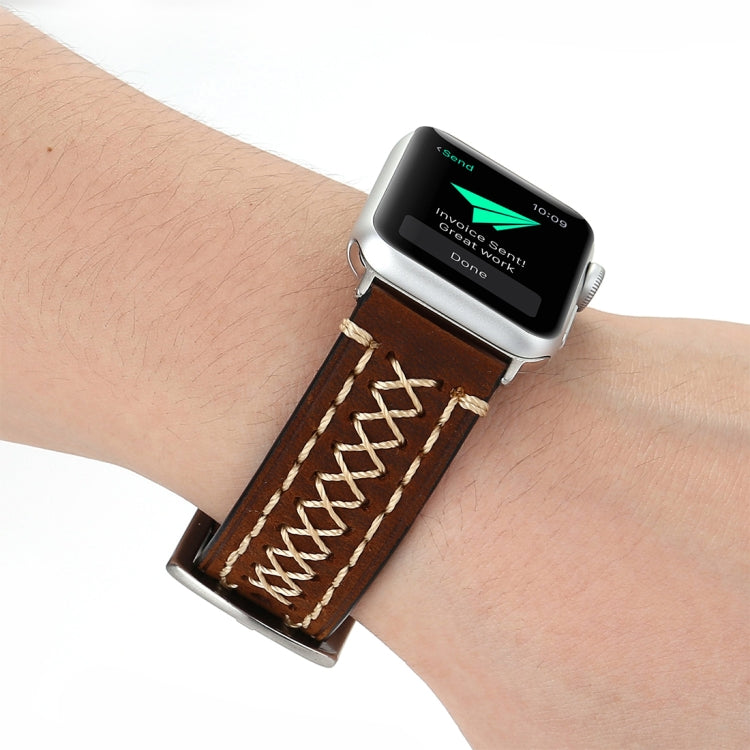 For Apple Watch Series 10 42mm / 9&8&7 41mm / SE 3&SE 2&6&SE&5&4 40mm / 3&2&1 38mm Manual Line Pattern Genuine Leather Wrist Watch Band, For 38mm