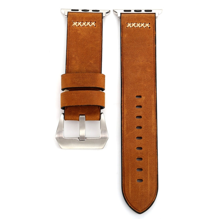 For Apple Watch Ultra 49mm&Watch Ultra 2 49mm / Series 10 46mm / 9&8&7 45mm / SE 3&SE 2&6&SE&5&4 44mm / 3&2&1 42mm Retro XX Line Pattern Genuine Leather Wrist Watch Band, For 42mm