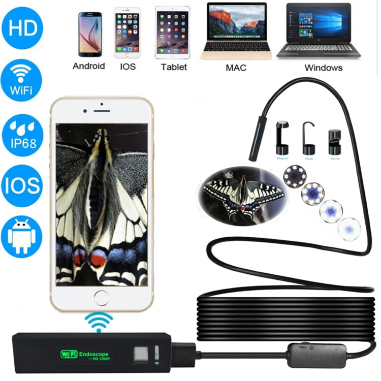 YPC110 8mm 2.0MP HD Camera WiFi Endoscope Snake Tube Inspection Camera with 8 LED, Waterproof IP68, Lens Diameter: 8mm, Length: 2m, Soft Line, 2m Soft Line