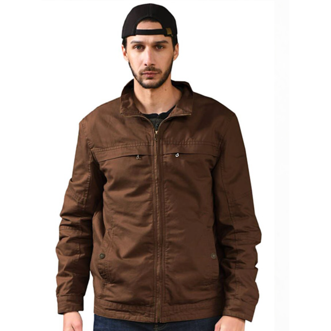 Mens Cotton Harrington Jacket Classic Lightweight Coat Brown XL Pit-to-pit 60cm