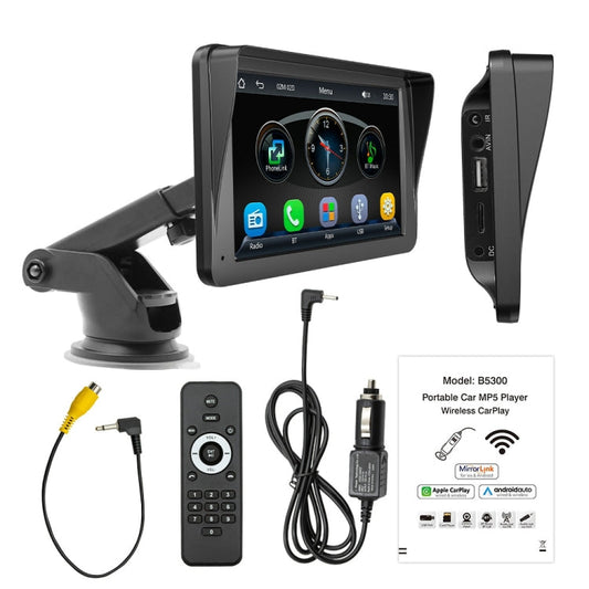 B5300 7 inch Wireless CarPlay Car Bluetooth MP5 Player, Support Mobile Phone Interconnection with Remote Control, B5300 with Remote Control