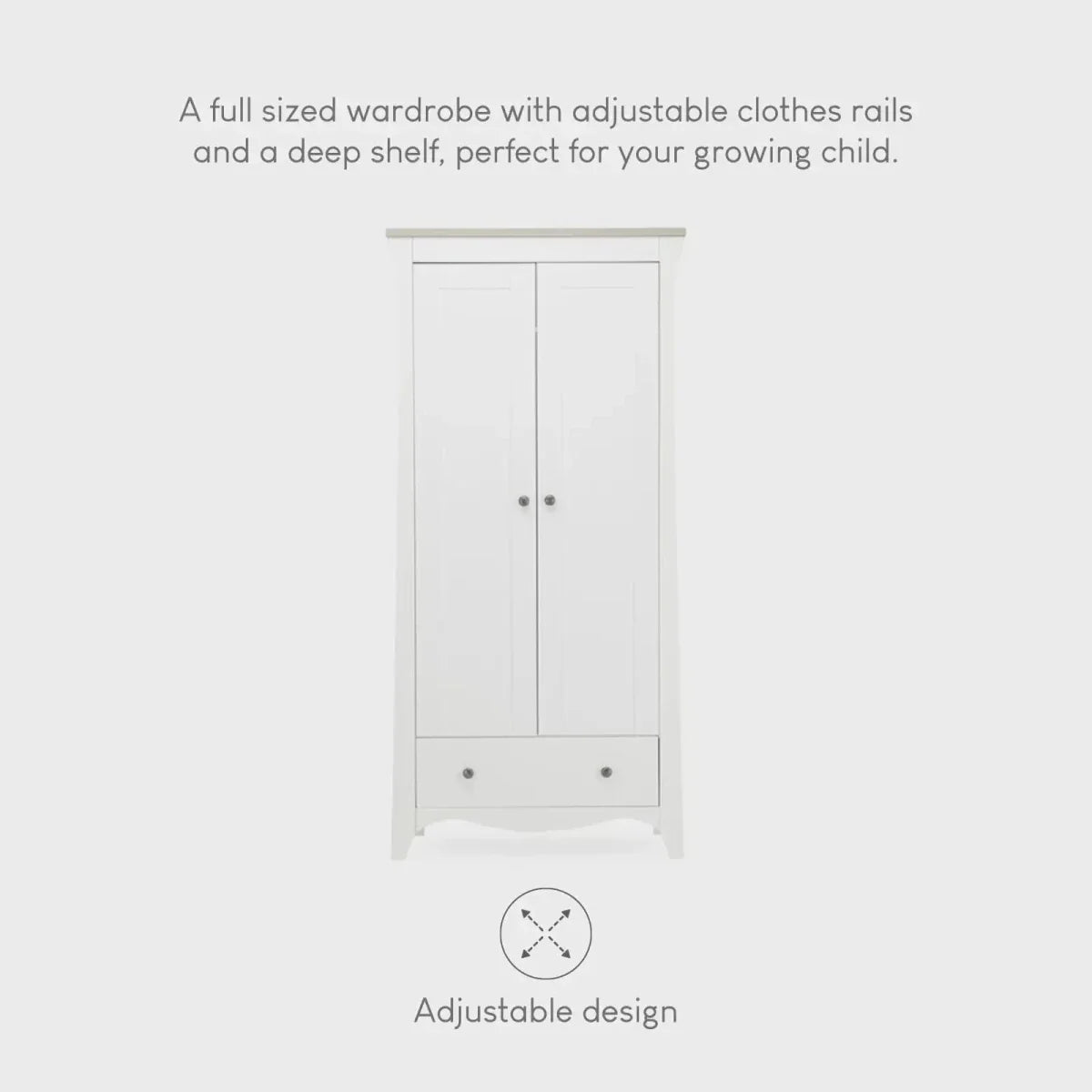 CuddleCo Clara 2 Door Double Wardrobe - White & Ash