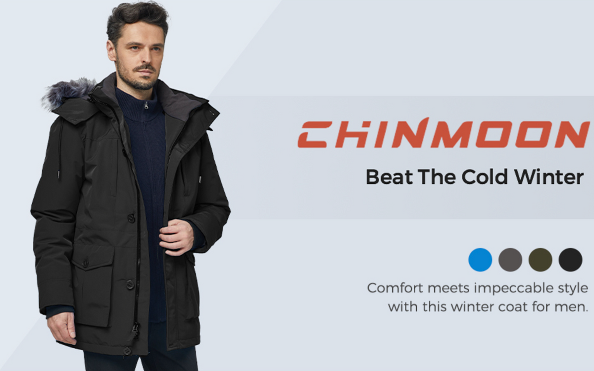 Mens Winter Puffer Coat Warm Windproof Hooded Parka Black Size L CHINMOON