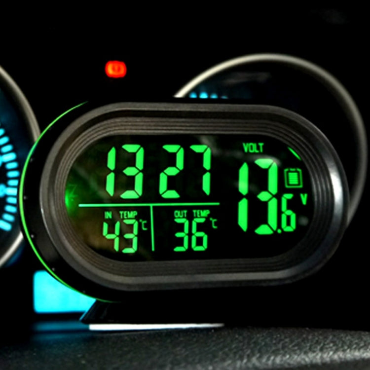 VST-7009V 4 In 1 Digital Car Thermometer Voltage Meter Luminous Clock Tester Detector LCD Monitor Back light, 4 In 1 Thermometer Voltage Meter