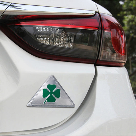 Four Leaf Clover Herb Luck Symbol Aluminum Slim Triangle Badge Emblem Labeling Sticker Styling Car Dashboard  Decoration, Four Leaf Clover 1