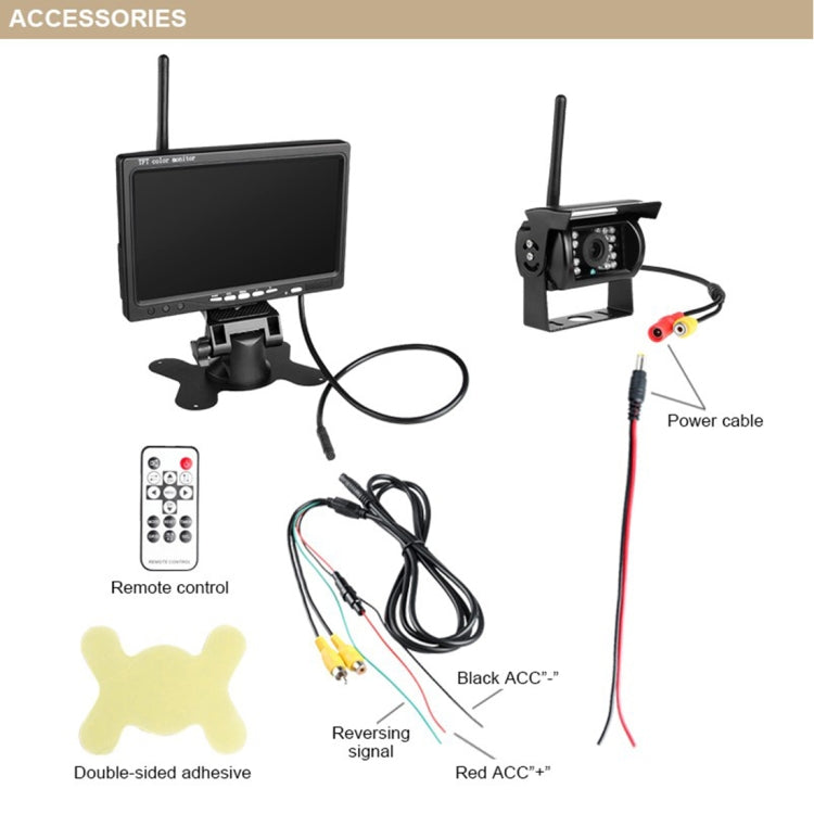 PZ607-W Wireless Vehicle Truck Backup Camera and Monitor Infrared Night Vision Rear View Camera with 7 inch HD Monitor for RV Trailer, PZ607-W