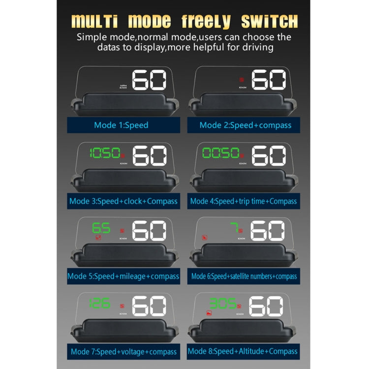 T900 Car GPS HUD Virtual HD Reflection Board Head-up Display, Speed & Driving Distance / Time Display, Over Speed & Voltage & Low Voltage Alarm, Fatigue Driving, T900  Green + White, T900 Blue + White, T900  White